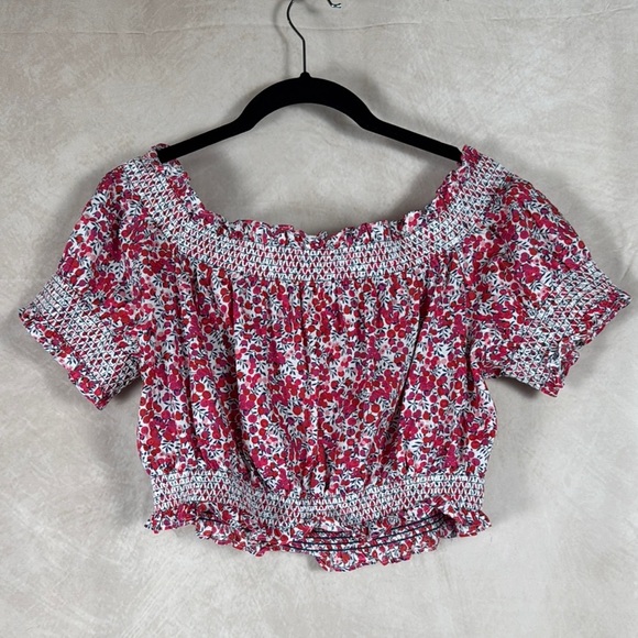 J Crew X Liberty Cotton Poplin Off-Shoulder Crop Top Cherries Boho Cottagecore M - Picture 7 of 12
